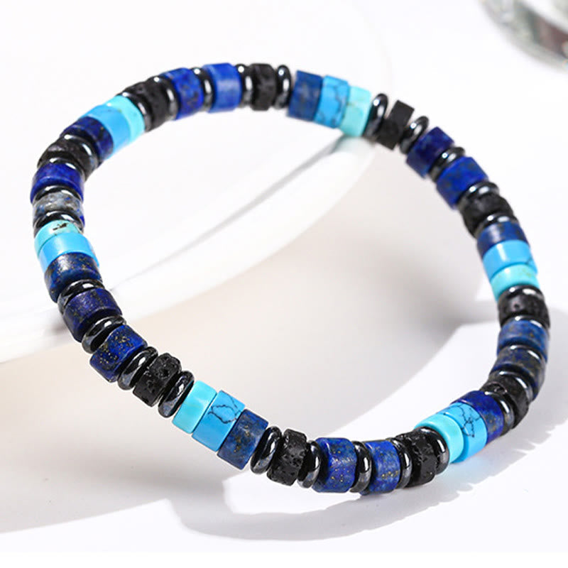 Buddha Stones Hematite Turquoise Lazurite Lava Rock Black Glitter Stone Support Bracelet - image 3
