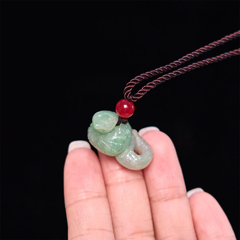 Foviel Chinese Zodiac Year of the Snake Natural Jade Luck Necklace Pendant