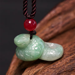 Foviel Chinese Zodiac Year of the Snake Natural Jade Luck Necklace Pendant