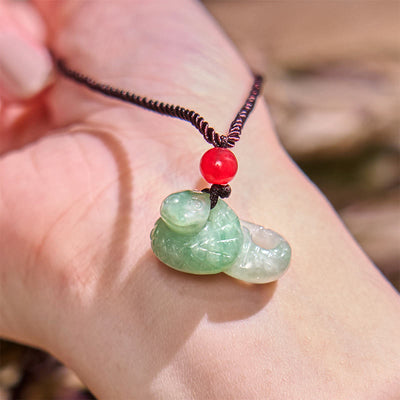 Foviel Chinese Zodiac Year of the Snake Natural Jade Luck Necklace Pendant