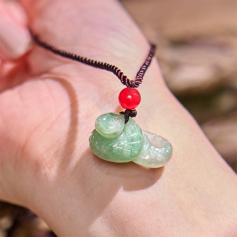 Foviel Chinese Zodiac Year of the Snake Natural Jade Luck Necklace Pendant