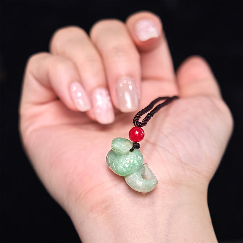 Foviel Chinese Zodiac Year of the Snake Natural Jade Luck Necklace Pendant
