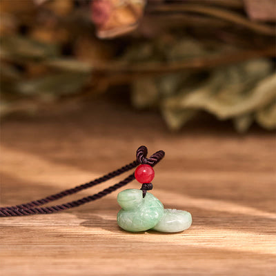 Foviel Chinese Zodiac Year of the Snake Natural Jade Luck Necklace Pendant