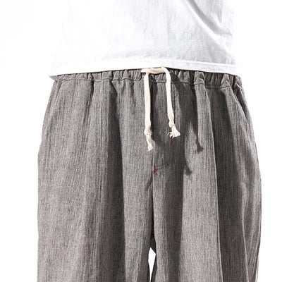Foviel Casual Solid Color Drawstring Linen Men's Pants With Pockets