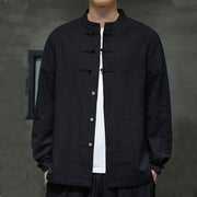 Foviel Solid Color Half Frog-button Tang Suit Cotton Linen Men's Jacket Shirt