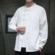 Foviel Solid Color Half Frog-button Tang Suit Cotton Linen Men's Jacket Shirt