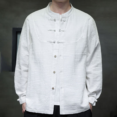 Chemise veste pour homme Foviel de style Tang, couleur unie, demi-boutons brandebourgs, en coton et lin