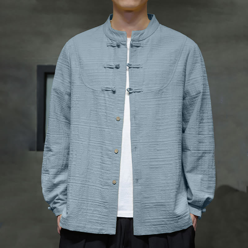 Foviel Solid Color Half Frog-button Tang Suit Cotton Linen Men's Jacket Shirt