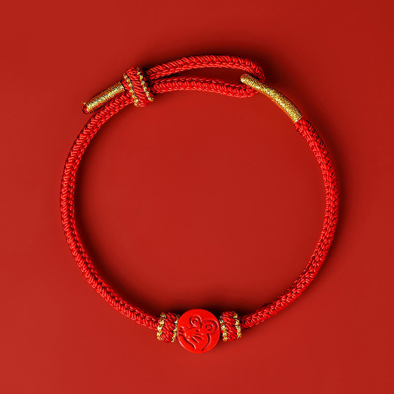 Buddha Stones Chinese Zodiac Red String Eight Thread Peace Knot Cinnabar Protection Luck Bracelet Bracelet BS Rat Red Rope(Wrist Circumference: 14-19cm)