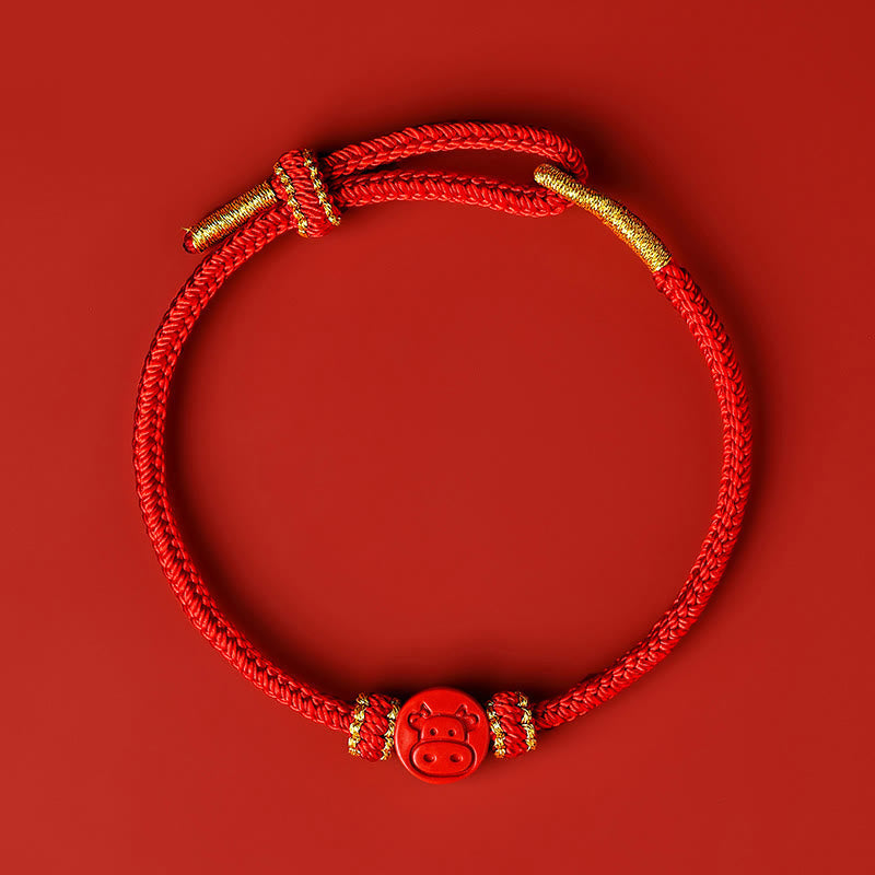 Buddha Stones Chinese Zodiac Red String Eight Thread Peace Knot Cinnabar Protection Luck Bracelet Bracelet BS Ox Red Rope(Wrist Circumference: 14-19cm)