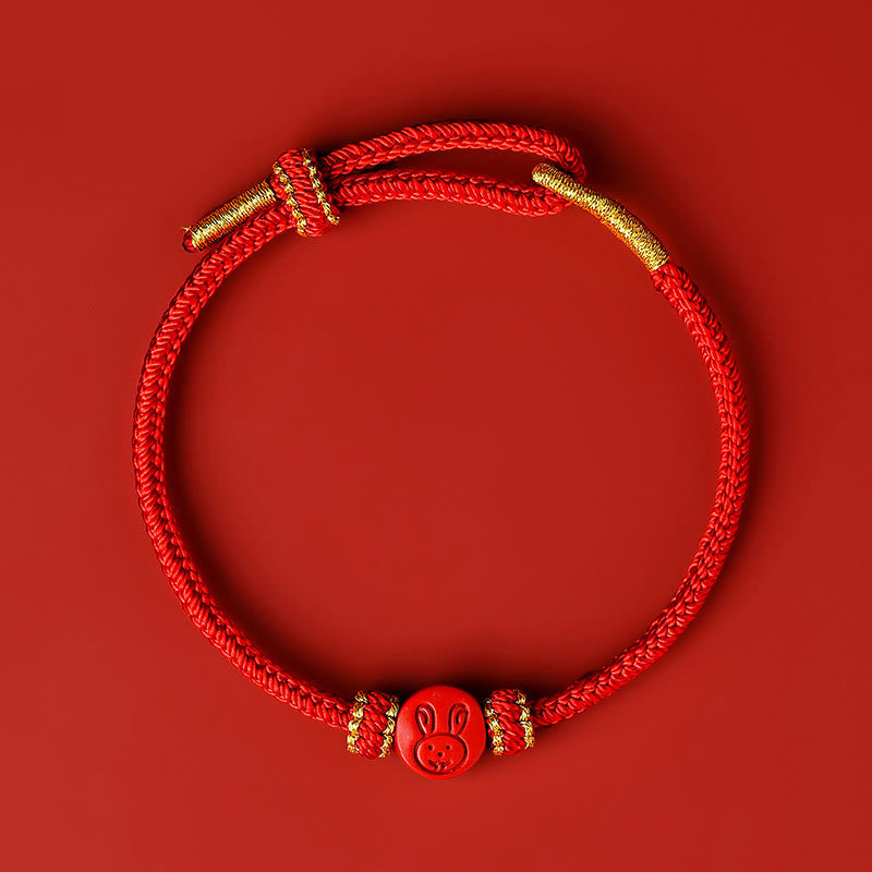 Buddha Stones Chinese Zodiac Red String Eight Thread Peace Knot Cinnabar Protection Luck Bracelet Bracelet BS Rabbit Red Rope(Wrist Circumference: 14-19cm)