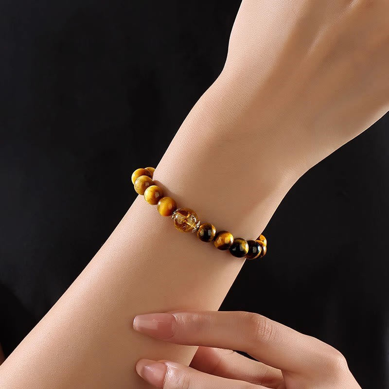 Buddha Stones Natural Yellow Black Tiger Eye Citrine Strength Bracelet Bracelet BS 8