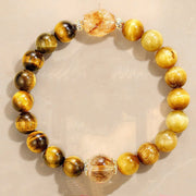 Bracelet de force Foviel en œil de tigre jaune-noir naturel et citrine