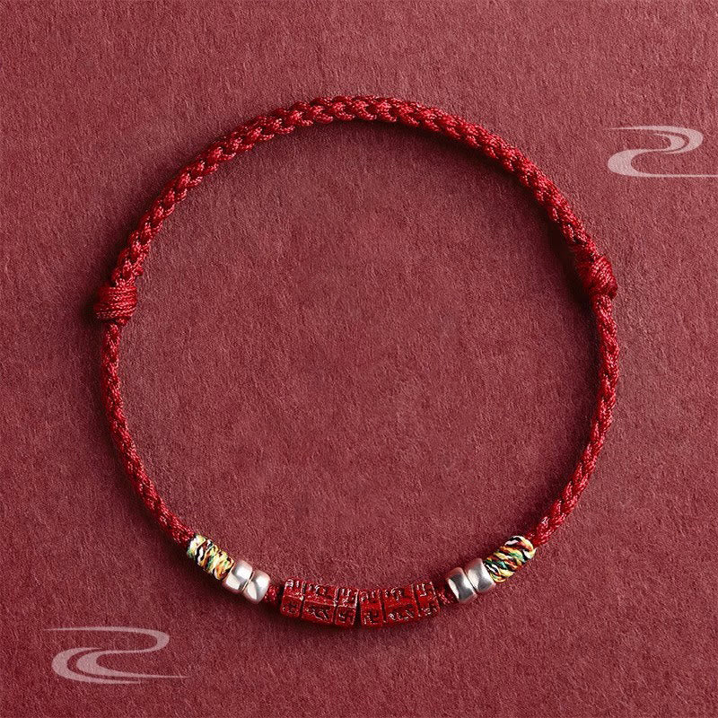 Buddha Stones 925 Sterling Silver Om Mani Padme Hum Cinnabar Blessing Child Adult Bracelet Bracelet BS Red Child 11-13cm