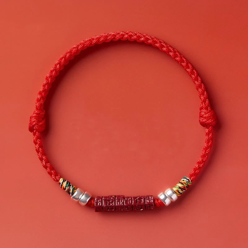 Buddha Stones 925 Sterling Silver Om Mani Padme Hum Cinnabar Blessing Child Adult Bracelet Bracelet BS 15