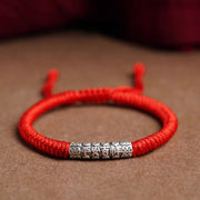 Foviel Handmade 999 Sterling Silver Peace and Good Fortune Om Mani Padme Hum Luck Rope Bracelet