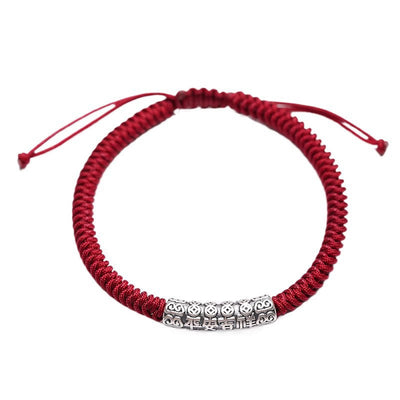 Buddha Stones Handmade 999 Sterling Silver Peace and Good Fortune Om Mani Padme Hum Luck Rope Bracelet Bracelet BS 14