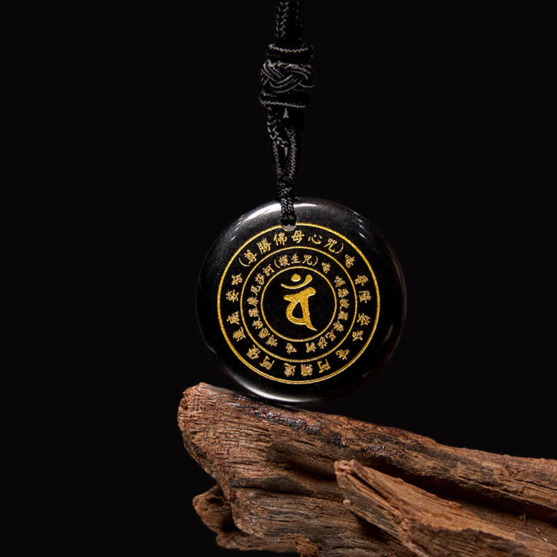 Foviel Vairocana Tathagata Sanskrit Mantra Various Crystal Black Obsidian Green Aventurine Strength Necklace Pendant