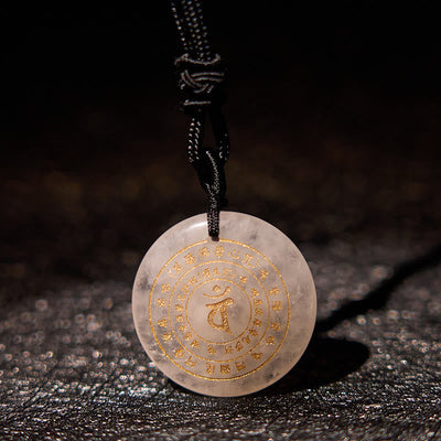 Foviel Vairocana Tathagata Sanskrit Mantra Various Crystal Black Obsidian Green Aventurine Strength Necklace Pendant