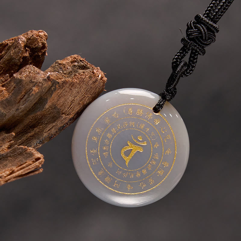 Foviel Vairocana Tathagata Sanskrit Mantra Various Crystal Black Obsidian Green Aventurine Strength Necklace Pendant