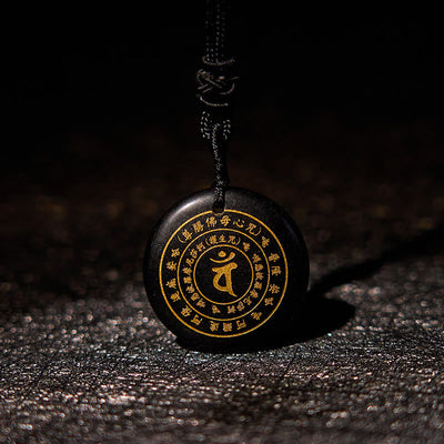 Foviel Vairocana Tathagata Sanskrit Mantra Various Crystal Black Obsidian Green Aventurine Strength Necklace Pendant