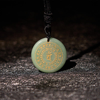 Foviel Vairocana Tathagata Sanskrit Mantra Various Crystal Black Obsidian Green Aventurine Strength Necklace Pendant