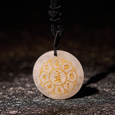 Pendentif collier de force en obsidienne noire avec divers cristaux naturels Foviel Om Mani Padme Hum