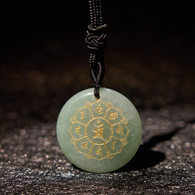 Pendentif collier de force en obsidienne noire avec divers cristaux naturels Foviel Om Mani Padme Hum