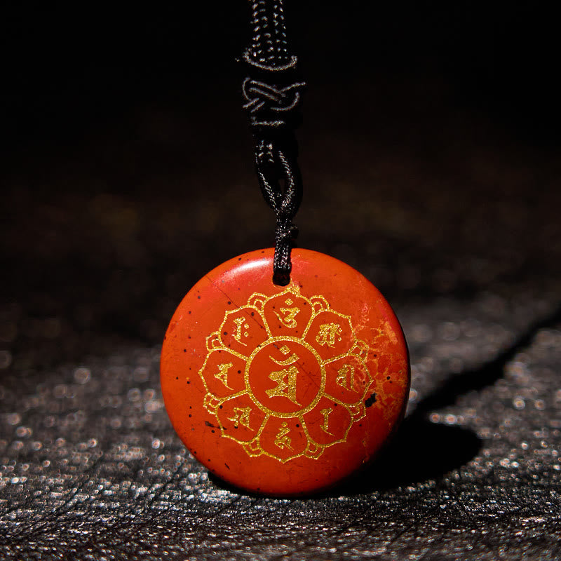 Pendentif collier de force en obsidienne noire avec divers cristaux naturels Foviel Om Mani Padme Hum