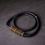 Foviel Ebony Wood Copper Brass Balance Ball Cuboid Double Wrap Bracelet Necklace