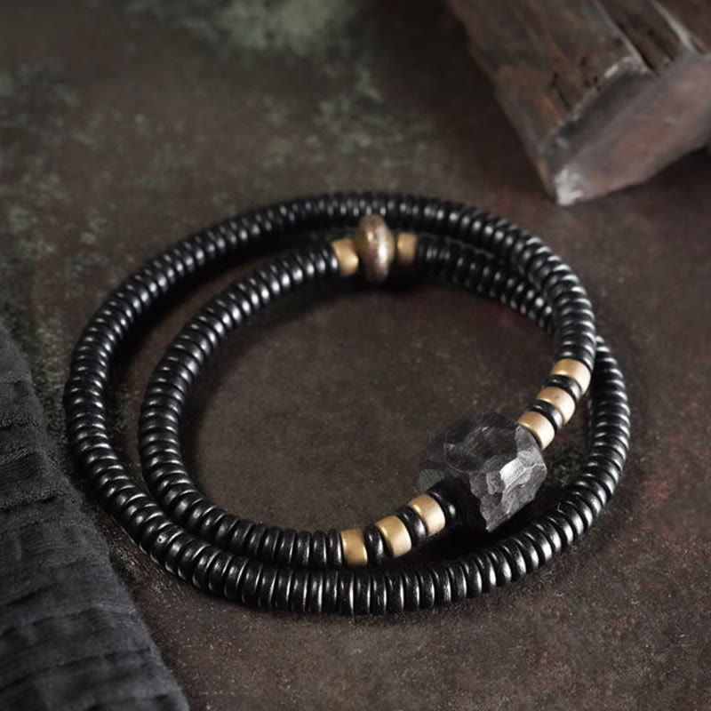 Buddha Stones Ebony Wood Copper Brass Peace Double Wrap Bracelet Bracelet BS 2