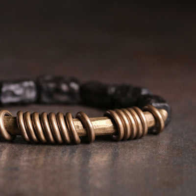 Buddha Stones Ebony Wood Copper Brass Circular Ring Peace Bracelet Bracelet BS 2