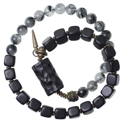 Buddha Stones Ebony Wood Black Rutilated Quartz Copper Brass Double Wrap Balance Bracelet - image 12