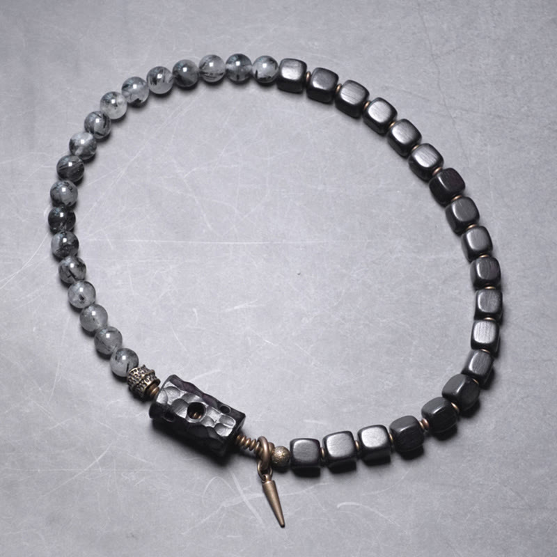 Buddha Stones Ebony Wood Black Rutilated Quartz Copper Brass Double Wrap Balance Bracelet - image 10
