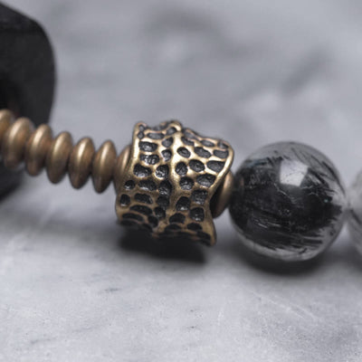 Buddha Stones Ebony Wood Black Rutilated Quartz Copper Brass Double Wrap Balance Bracelet - image 9