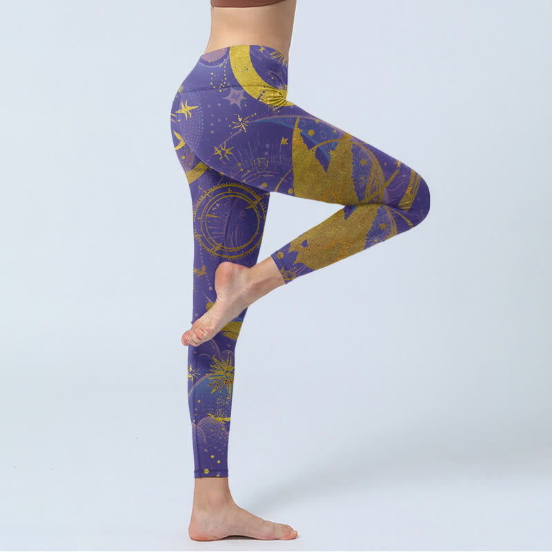 Buddha Stones Moon Sun Stars Print Gym Leggings Women's Yoga Pants - image 4