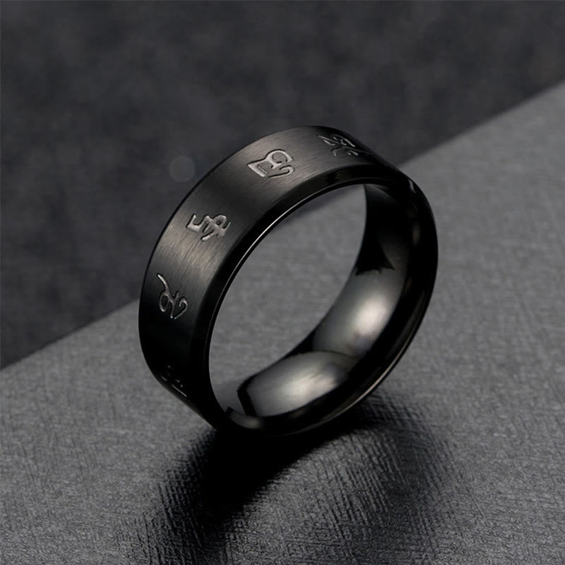 Buddha Stones Black Jambhala Mantra Titanium Steel Balance Ring Ring BS 3