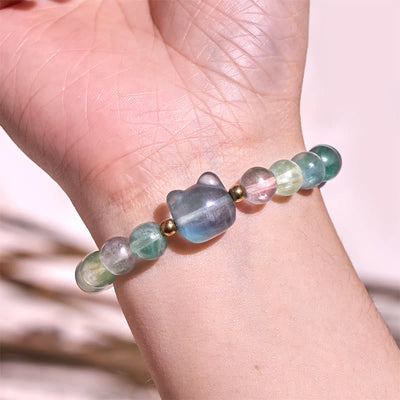 Foviel M. Amethyst Grüne Aventurin Rose QuartzForite Cat Kopf Balance Glück Armband