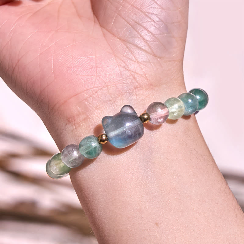 Foviel M. Amethyst Grüne Aventurin Rose QuartzForite Cat Kopf Balance Glück Armband