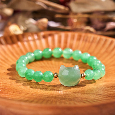 Foviel M. Amethyst Grüne Aventurin Rose QuartzForite Cat Kopf Balance Glück Armband
