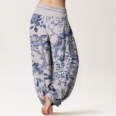 Buddha Stones Cotton Birds Branches Flowers Pattern Women's Elastic Waist Harem Pants - image 6
