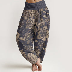 Buddha Stones Casual Peony Flowers Leaves Women's Elastic Waist Harem Pants - DimGray - US22，UK/AU26，EU54 (6XL) - image 1