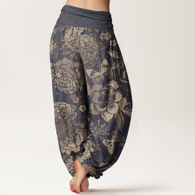 Buddha Stones Casual Peony Flowers Leaves Women's Elastic Waist Harem Pants - image 3