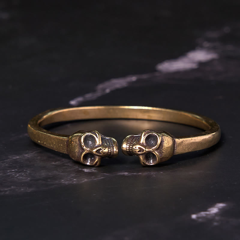 Foviel The Lord Of The Corpse Forest Copper Brass Double Skull Keep Away Evil Spirits Cuff Bracelet Bangle