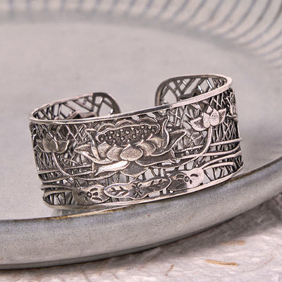 Foviel Hollow Lotus Silber überzogen Kupfer spirituell Erleuchtung Armband