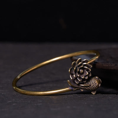 Foviel Lotus Flower Koi Fish Copper Brass Enlightenment Luck Bracelet Bangle