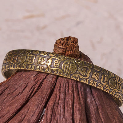 Foviel Hundred Blessings Fu Character Copper Brass Luck Bracelet Bangle