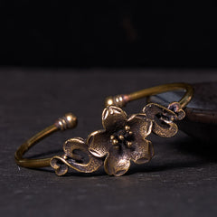 Foviel Blumen Blätter Kupfer Messing Glück spirituell Manschette Armband Armreif