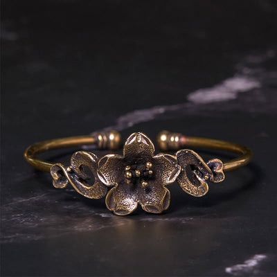 Foviel Blumen Blätter Kupfer Messing Glück spirituell Manschette Armband Armreif