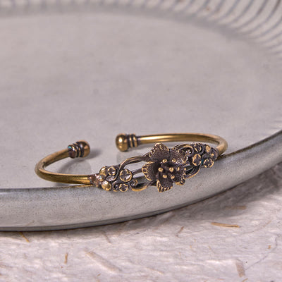 Foviel Blumen Blätter Kupfer Messing Glück spirituell Manschette Armband Armreif
